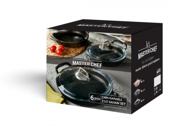 Masterchef Granit 3’lü  Parça Sahan Set  Altın Desenli Siyah